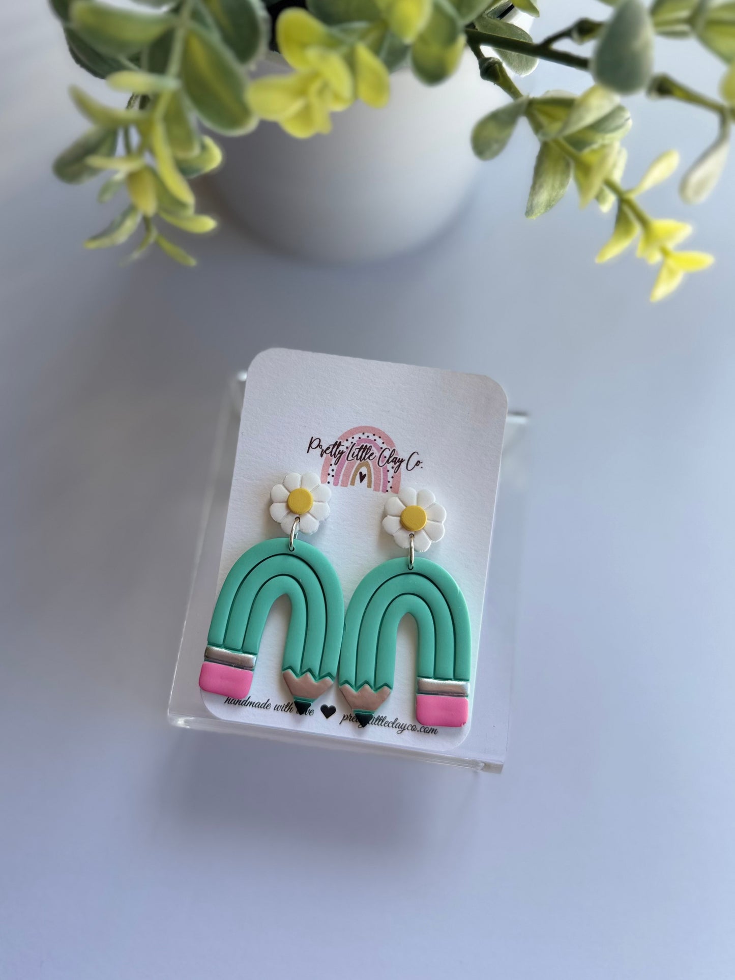 Daisy Pencil Arch Dangles (teal)