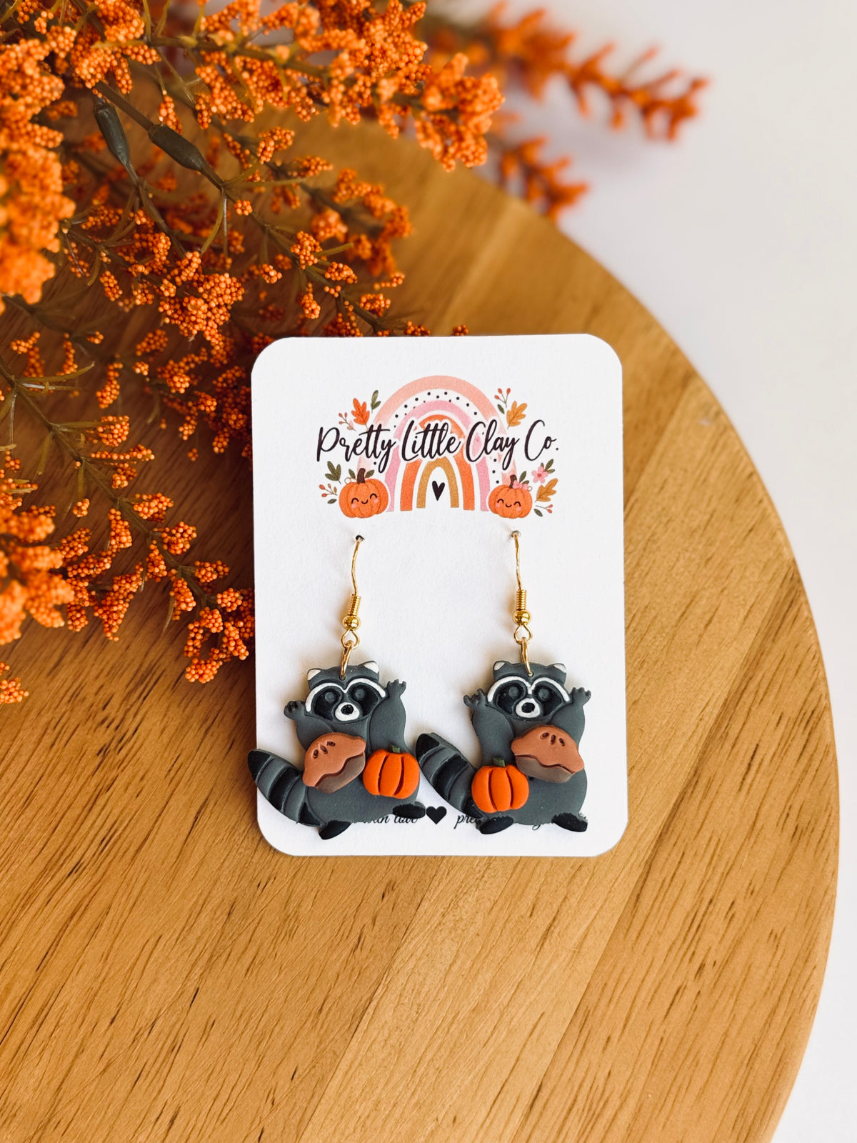 Raccoon Dangles (pumpkin & pie)