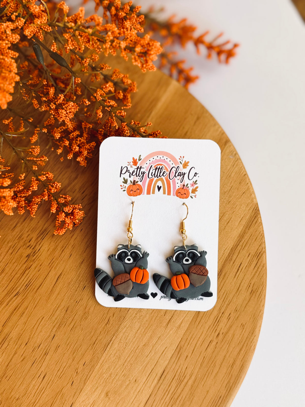 Raccoon Dangles (acorn & pumpkin)