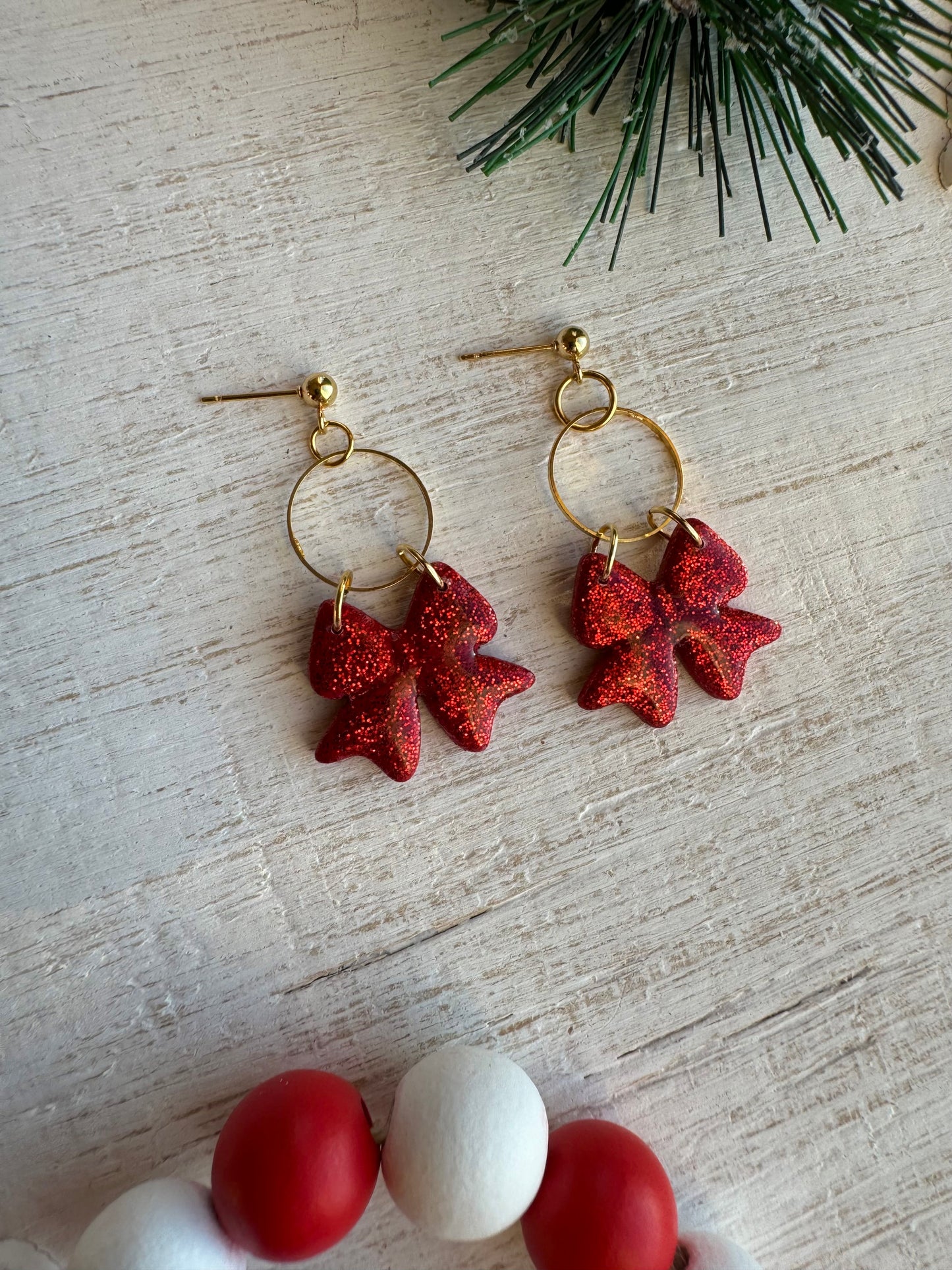 Sparkly Red Bow Dangles