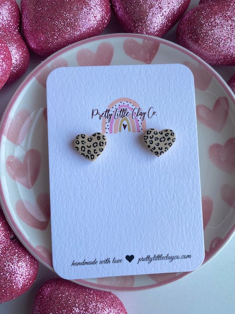 Leopard Heart Studs