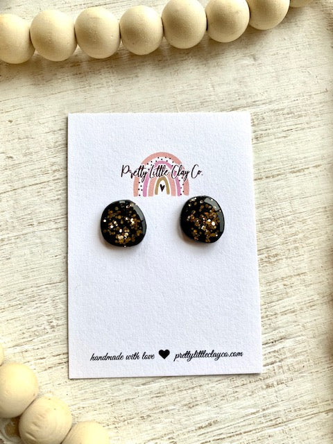 Black & Gold Glitter Studs