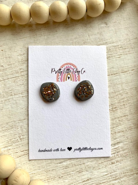 Gray & Gold Glitter Studs